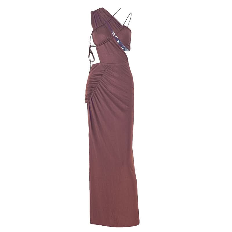 Fall Glamour: One-Shoulder Ruched Cut-Out Maxi Dress – Dazzling Bodycon for Autumn Evenings