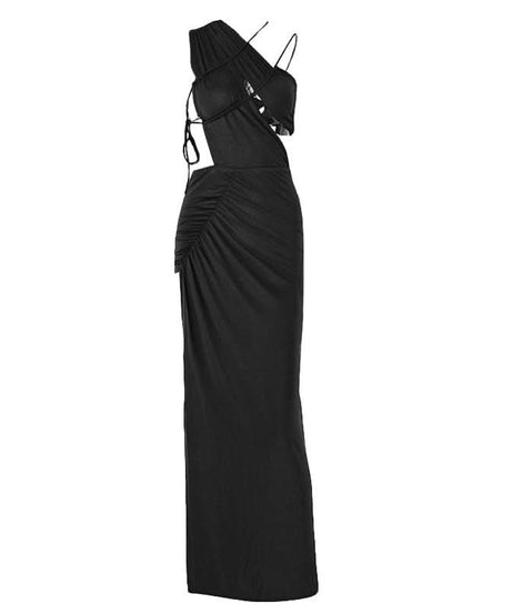 Fall Glamour: One-Shoulder Ruched Cut-Out Maxi Dress – Dazzling Bodycon for Autumn Evenings