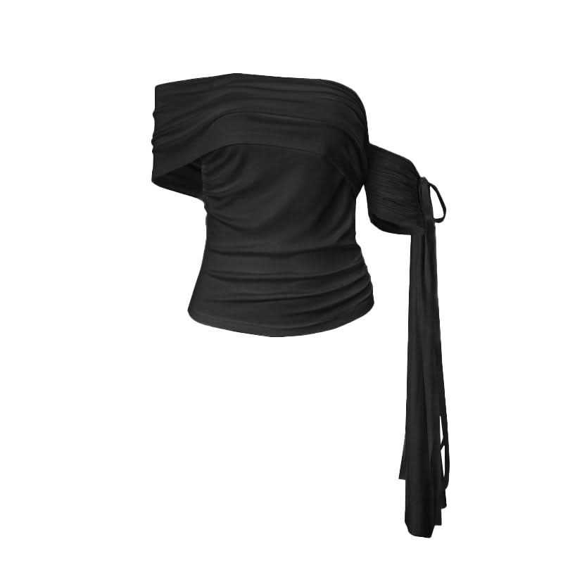 Chic One-Shoulder Ruched Top with Statement Tie - Your Go-To for Fall & Holiday Parties