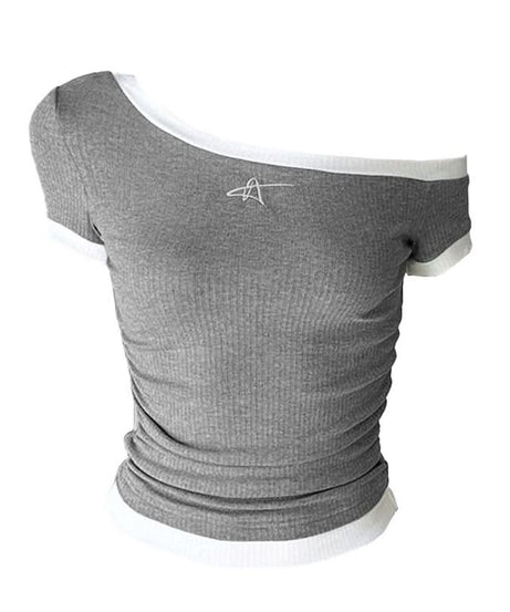 Effortless Chic Ribbed One-Shoulder Top for Fall | Asymmetric Short Sleeve Knit