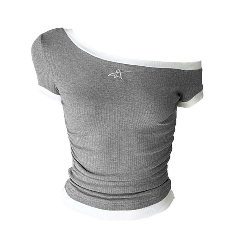 Effortless Chic Ribbed One-Shoulder Top for Fall | Asymmetric Short Sleeve Knit