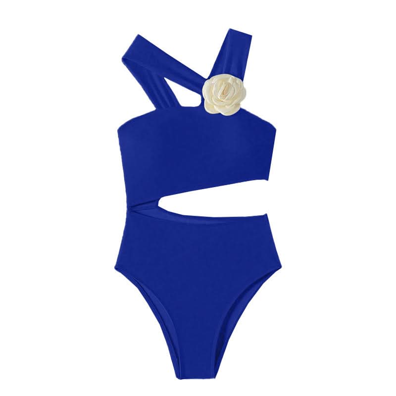Chic Ivory Floral Cutout One-Piece Swimsuit - Flattering Asymmetrical Design for Your Next Vacation