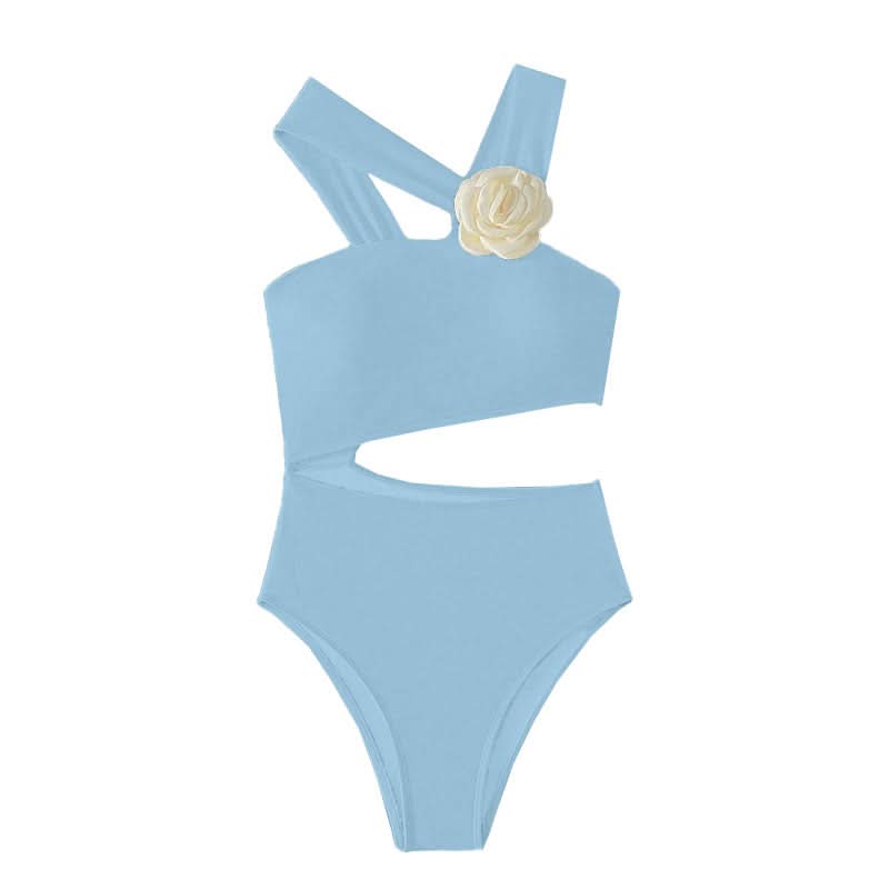 Chic Ivory Floral Cutout One-Piece Swimsuit - Flattering Asymmetrical Design for Your Next Vacation