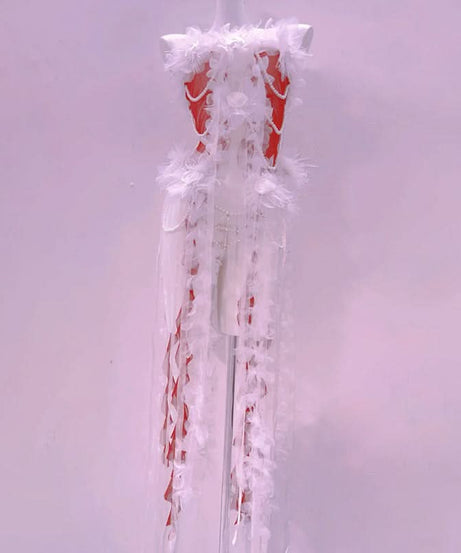 Ethereal Feather & Pearl Illusion Romper Gown - Your Dazzling Holiday & NYE Showstopper!