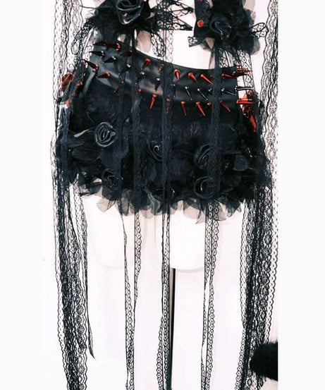 Vampire Queen Spiked Lace Corset & Ruffle Mini Set - Ultimate Halloween & Goth Glam