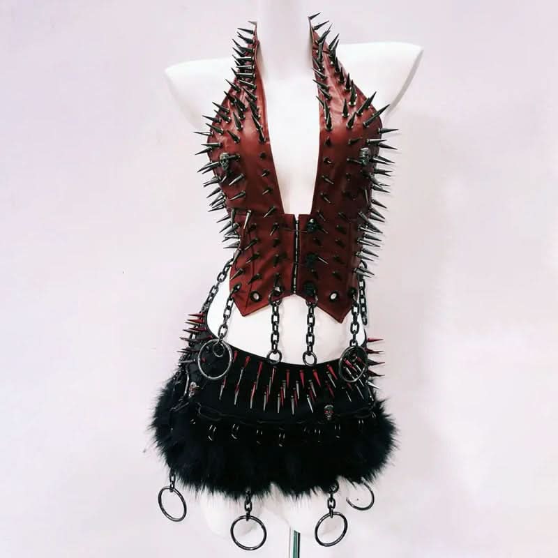 Unleash Your Edge: Fierce Spiked & Chained Halter Top – Ultimate Gothcore for Halloween & Fall Parties