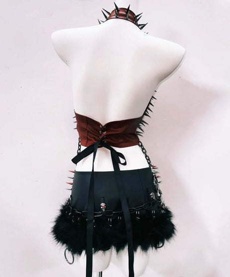 Unleash Your Edge: Fierce Spiked & Chained Halter Top – Ultimate Gothcore for Halloween & Fall Parties