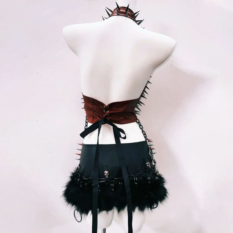 Unleash Your Edge: Fierce Spiked & Chained Halter Top – Ultimate Gothcore for Halloween & Fall Parties