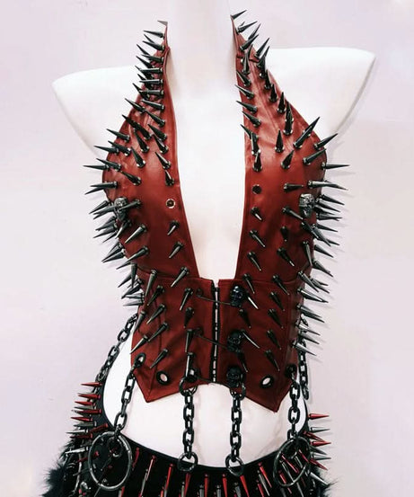 Unleash Your Edge: Fierce Spiked & Chained Halter Top – Ultimate Gothcore for Halloween & Fall Parties