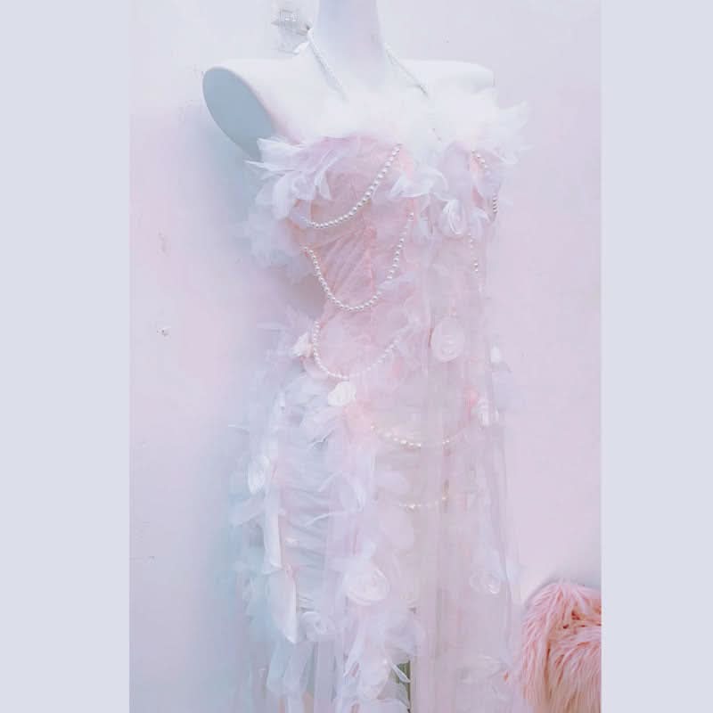 Enchanted Pearl & Floral Illusion Gown - Holiday Gala & Winter Wedding Ready