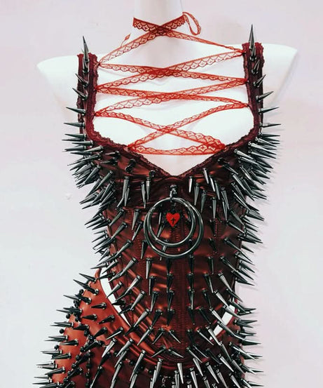 Crimson Vixen Spiked Halter Top | Lace-Up Gothcore Statement for Halloween & Fall Parties