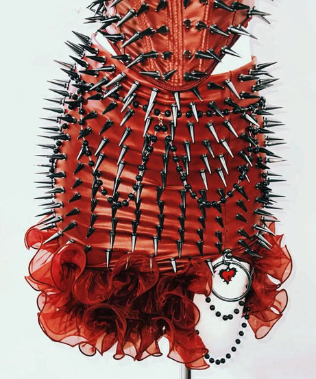 Crimson Vixen Spiked Halter Top | Lace-Up Gothcore Statement for Halloween & Fall Parties