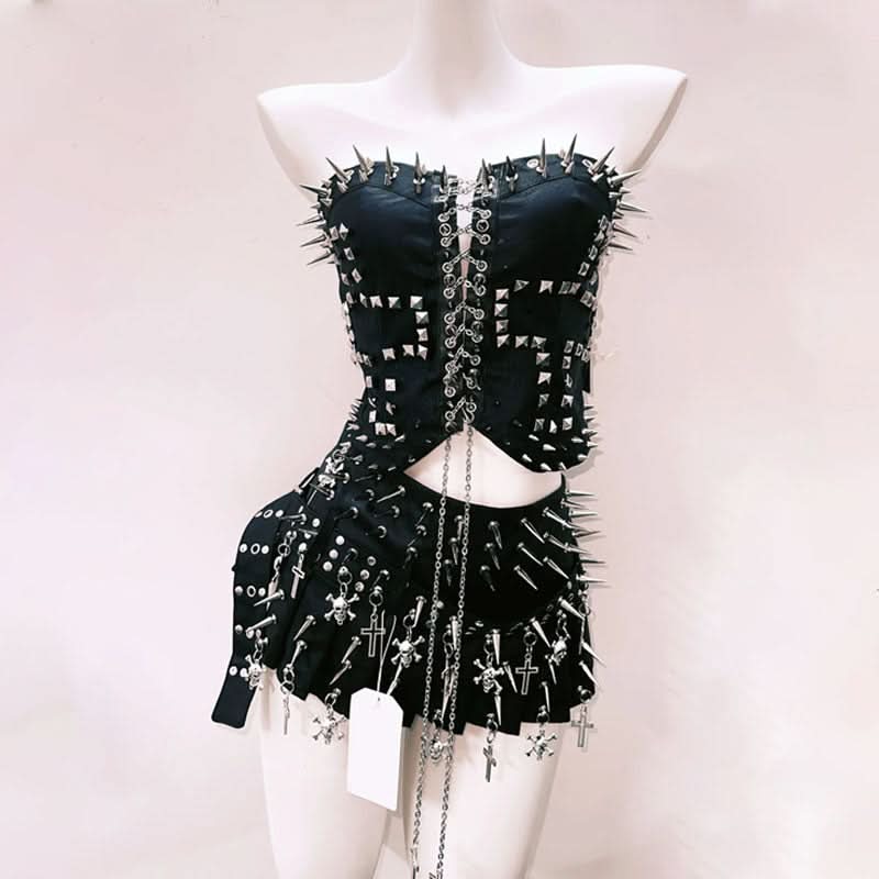 Fierce Spiked & Studded Faux Leather Corset Top – Halloween, Goth & Punk Rave Ready
