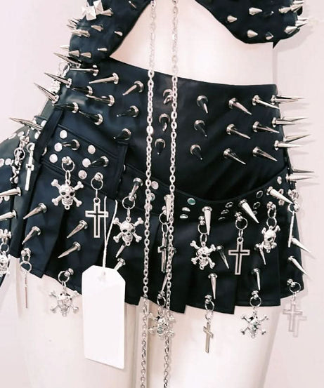Fierce Spiked & Studded Faux Leather Corset Top – Halloween, Goth & Punk Rave Ready
