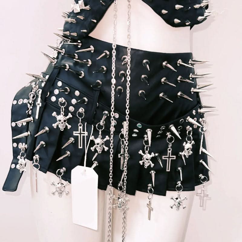 Fierce Spiked & Studded Faux Leather Corset Top – Halloween, Goth & Punk Rave Ready