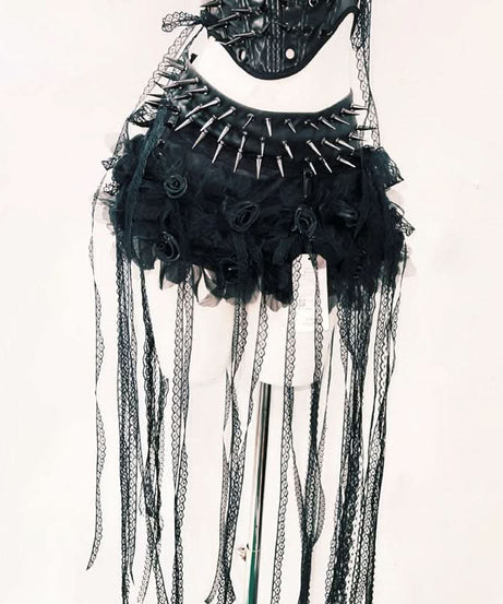 Spiked Gothic Faux Leather Corset & Tulle Skirt Set - Halloween & Fall Festival Ready