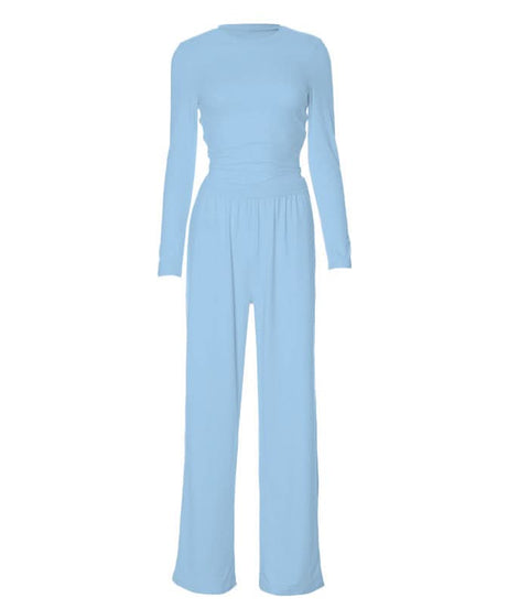 Cozy Fall Comfort: Blush Pink Long Sleeve Top & Wide Leg Pant Lounge Set for Women