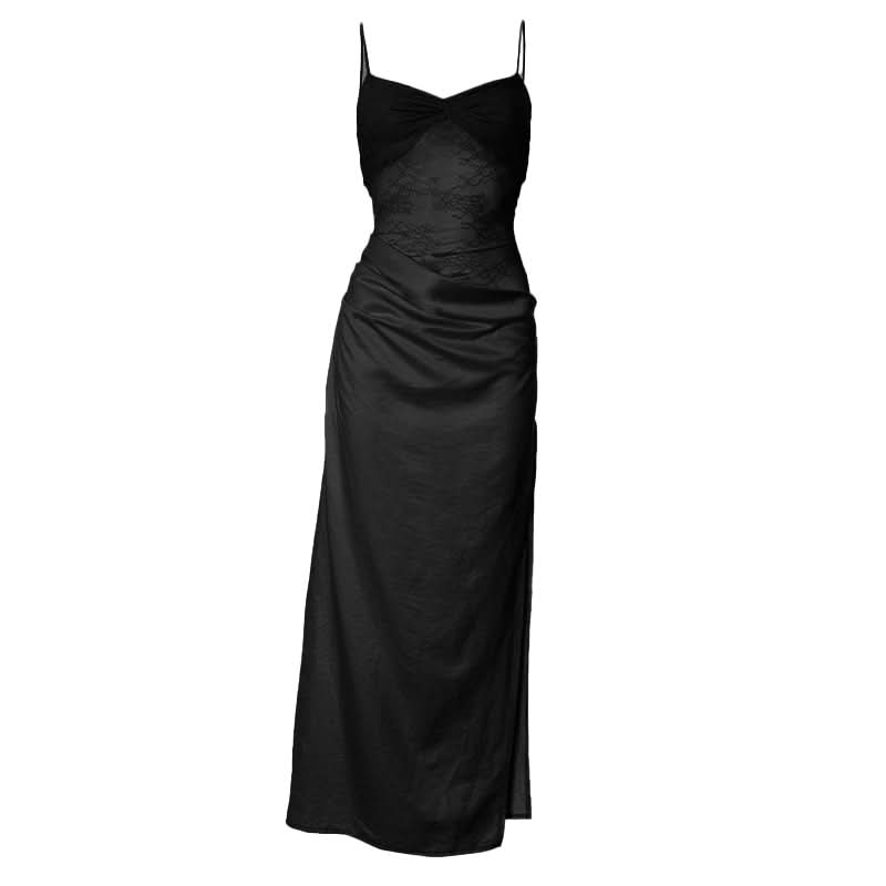 Dreamy Sky Blue Lace & Satin High-Slit Maxi Slip Dress – Fall Wedding Guest & Gala Ready