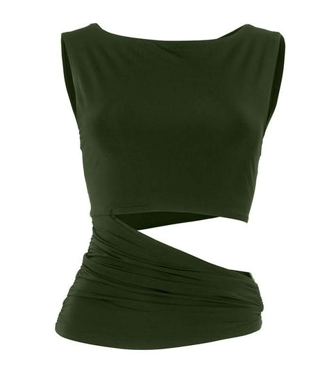 Espresso Ruched Cut-Out Bodice Top – Chic Sleeveless for Fall Nights & Holiday Glam