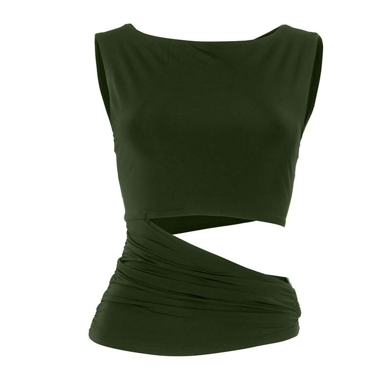 Espresso Ruched Cut-Out Bodice Top – Chic Sleeveless for Fall Nights & Holiday Glam