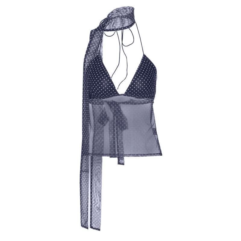 Polka Dot Sheer Halter Top with Chic Scarf Tie - Fall's Hottest Going Out Style