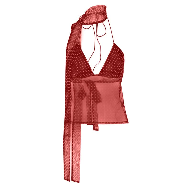 Polka Dot Sheer Halter Top with Chic Scarf Tie - Fall's Hottest Going Out Style