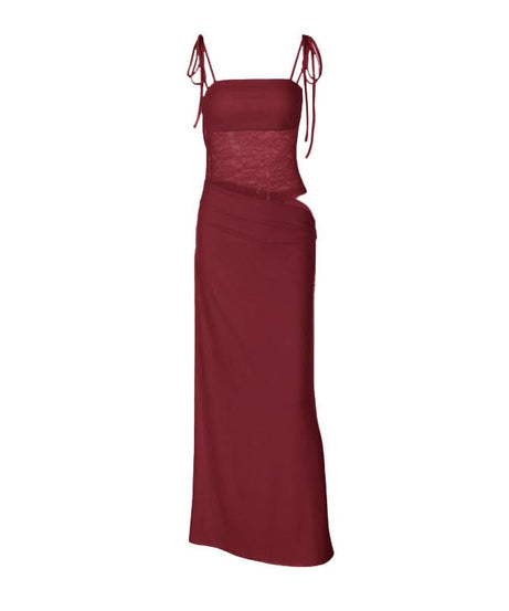 Effortless Elegance: Pale Yellow Sheer Lace Cutout Maxi Gown - Fall & Holiday Soiree Ready