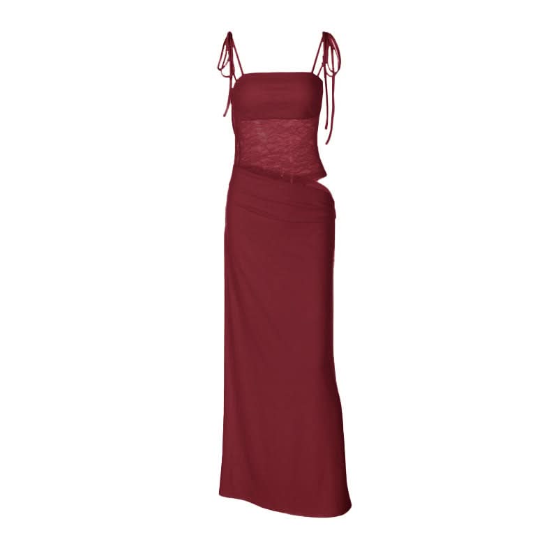 Effortless Elegance: Pale Yellow Sheer Lace Cutout Maxi Gown - Fall & Holiday Soiree Ready