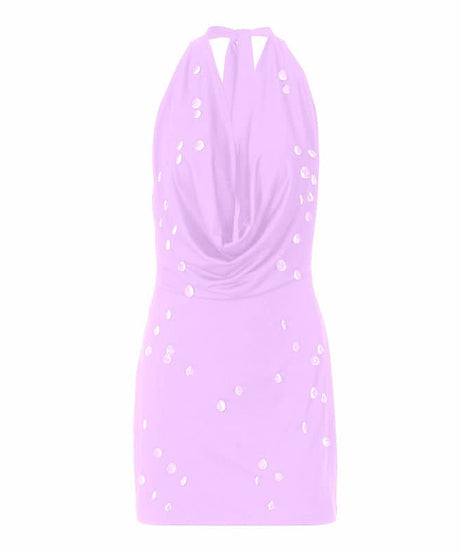 Dazzling Black Halter Cowl Neck Mini Dress | Rhinestone Sparkle for Holiday Parties & NYE