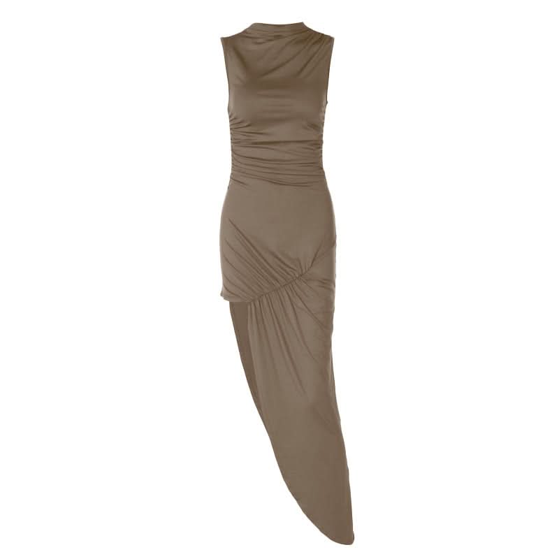 Sculpted & Chic: The Ruched High-Slit Mock Neck Midi Dress - Your Fall & Holiday Essential