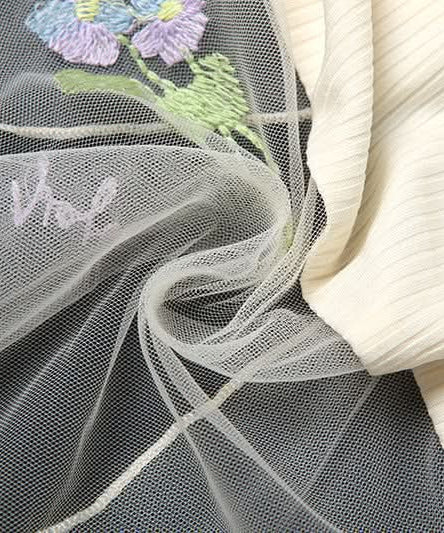 Autumn Bloom Fairycore Ribbed Knit Two-Piece Set - Sheer Mesh Tube Top & Mini Skirt