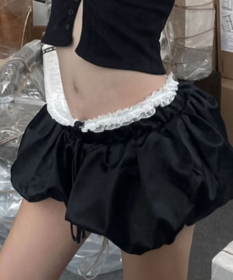 Dollcore Dream: Coquette Lace Trim Ruched Mini Skirt - Perfect for Fall & Holiday Parties