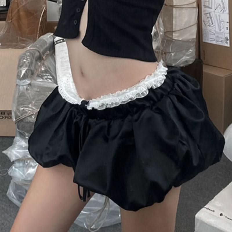 Dollcore Dream: Coquette Lace Trim Ruched Mini Skirt - Perfect for Fall & Holiday Parties