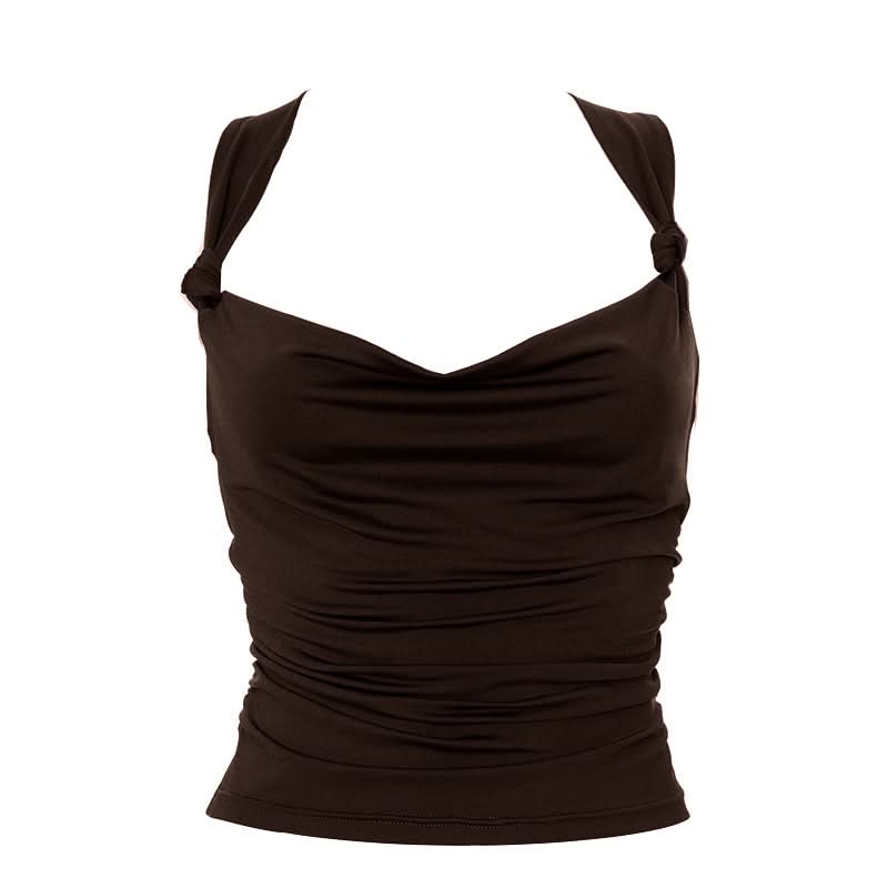 Effortless Fall Chic: Plum Cowl Neck Ruched Backless Top with Knotted Straps