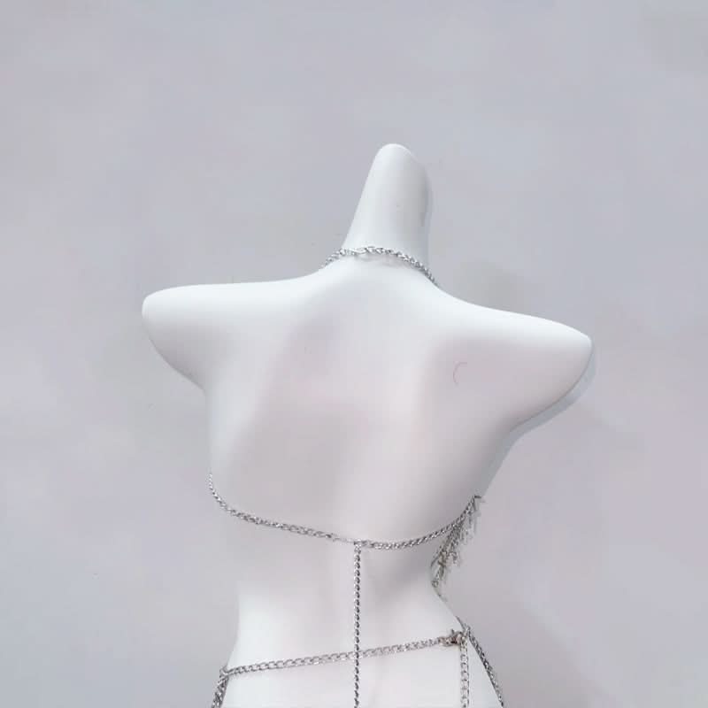 Edgy Silver Chain Halter Top | Gothic Cross Body Chain | Rave & Halloween Statement