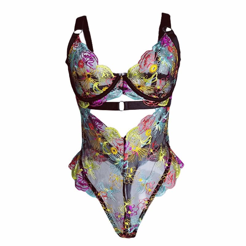 Vibrant Bloom Embroidered Mesh Bodysuit – Your Chic Fall & Holiday Statement Piece
