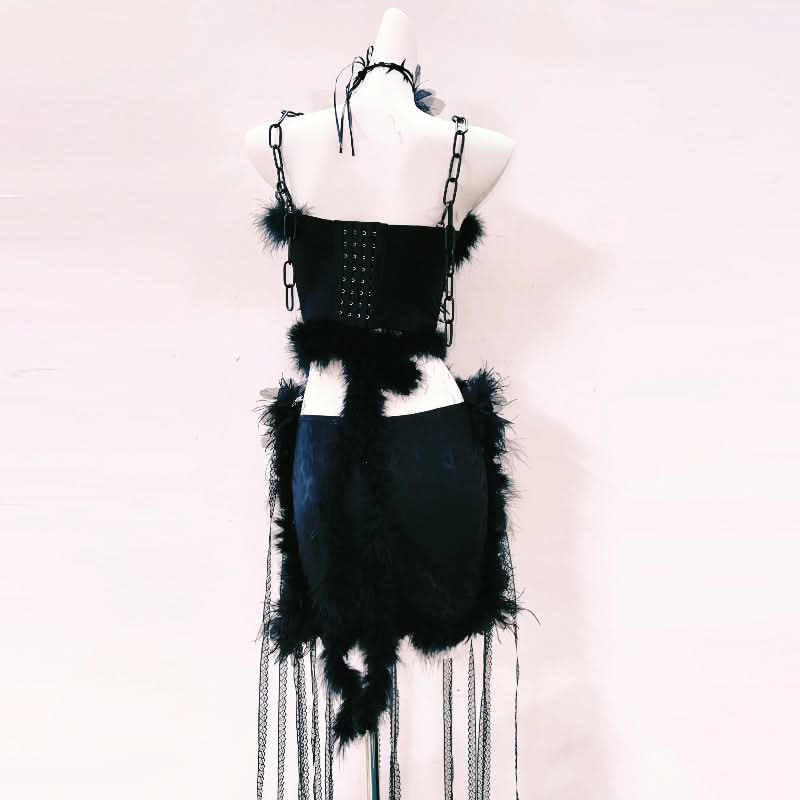 Spiked Feather Rebel Heart Two-Piece Set | Edgy Gothic Rave Clubwear & Halloween Statement
