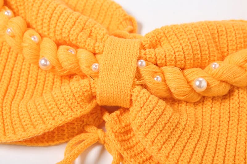 Radiant Bow Halter Knit Crop Top & Mini Skirt Set - Pearl Accented Vacation Style