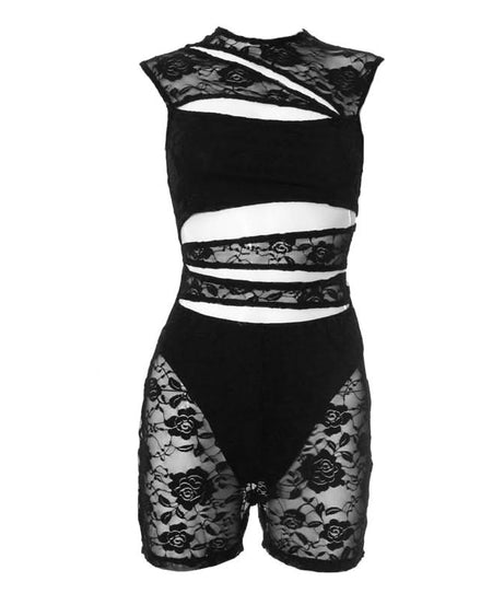 Bewitching Black Lace Cutout Romper - Daring Fall & Halloween Party Playsuit