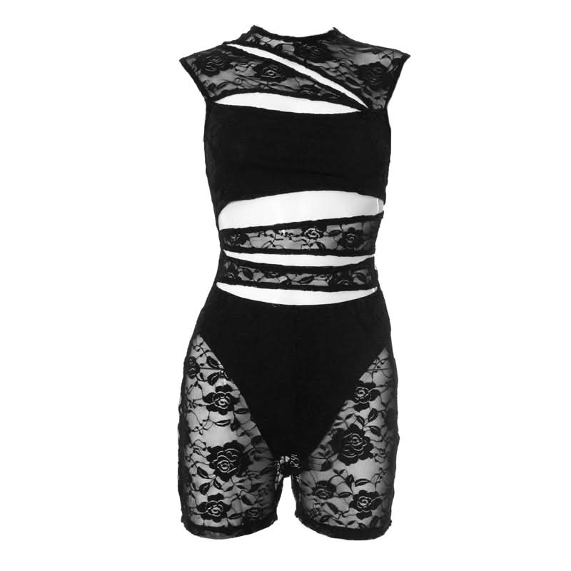 Bewitching Black Lace Cutout Romper - Daring Fall & Halloween Party Playsuit