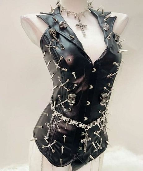 Fierce Spiked & Chained Gothic Faux Leather Bodysuit – Your Ultimate Halloween & Clubwear Statement