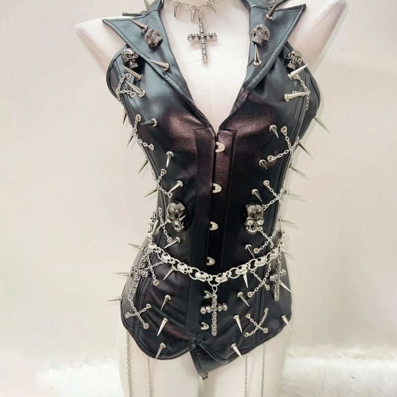 Fierce Spiked & Chained Gothic Faux Leather Bodysuit – Your Ultimate Halloween & Clubwear Statement