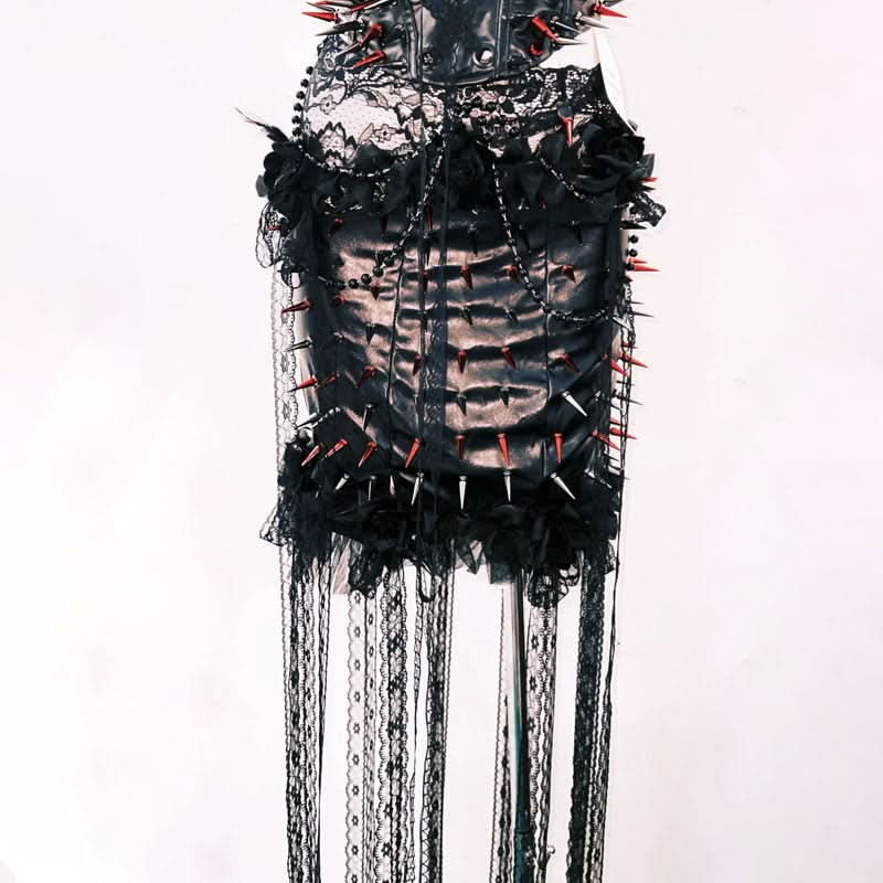 Fierce Gothic Spiked Halter Corset Top – Unleash Your Rebel Style for Halloween & Beyond
