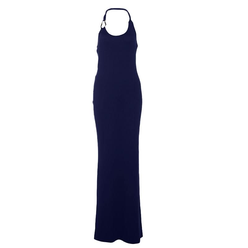 Sleek Black Halter Maxi Dress with Statement Ring Detail | Perfect for Fall & Holiday Glamour