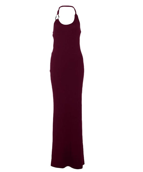 Sleek Black Halter Maxi Dress with Statement Ring Detail | Perfect for Fall & Holiday Glamour