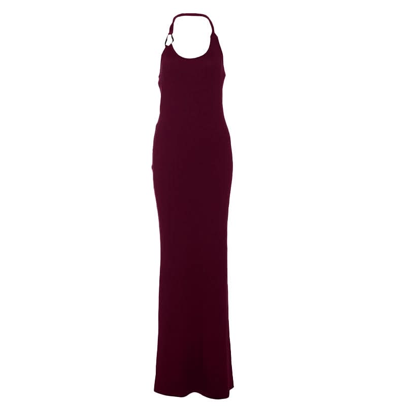 Sleek Black Halter Maxi Dress with Statement Ring Detail | Perfect for Fall & Holiday Glamour