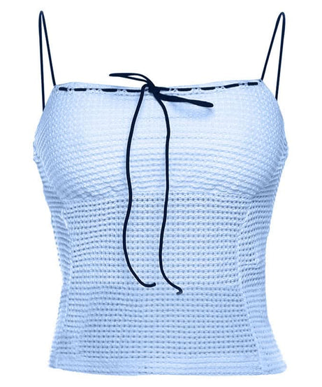 Chic White Knit Tie-Front Square Neck Cami Top | Versatile Layering & Resort Style