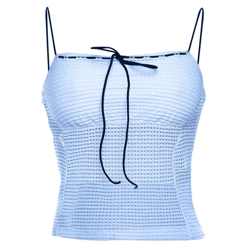 Chic White Knit Tie-Front Square Neck Cami Top | Versatile Layering & Resort Style