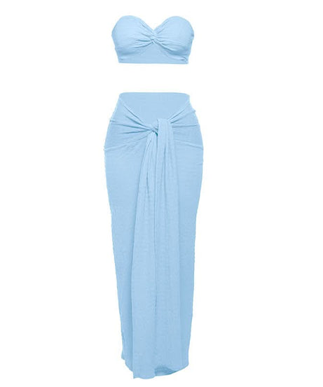 The 'Island Escape' Sunset Coral Textured Knot Two-Piece Set - Chic Bandeau Crop Top & Maxi Skirt for Fall Getaways