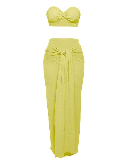 The 'Island Escape' Sunset Coral Textured Knot Two-Piece Set - Chic Bandeau Crop Top & Maxi Skirt for Fall Getaways